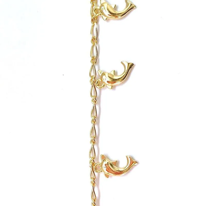 Dangling Dolphins in Gold Chain by the Inch (#727)