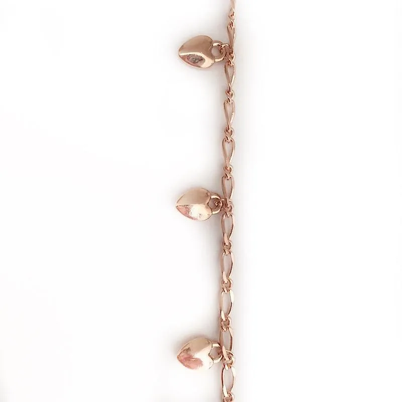 Dangling Puff Hearts in Rose Gold Chain by the Inch (#731RG)