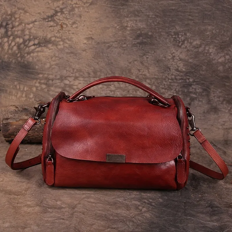 Deluxe Leather Boston Bag Handbag Crossbody Bag for Women - One Size