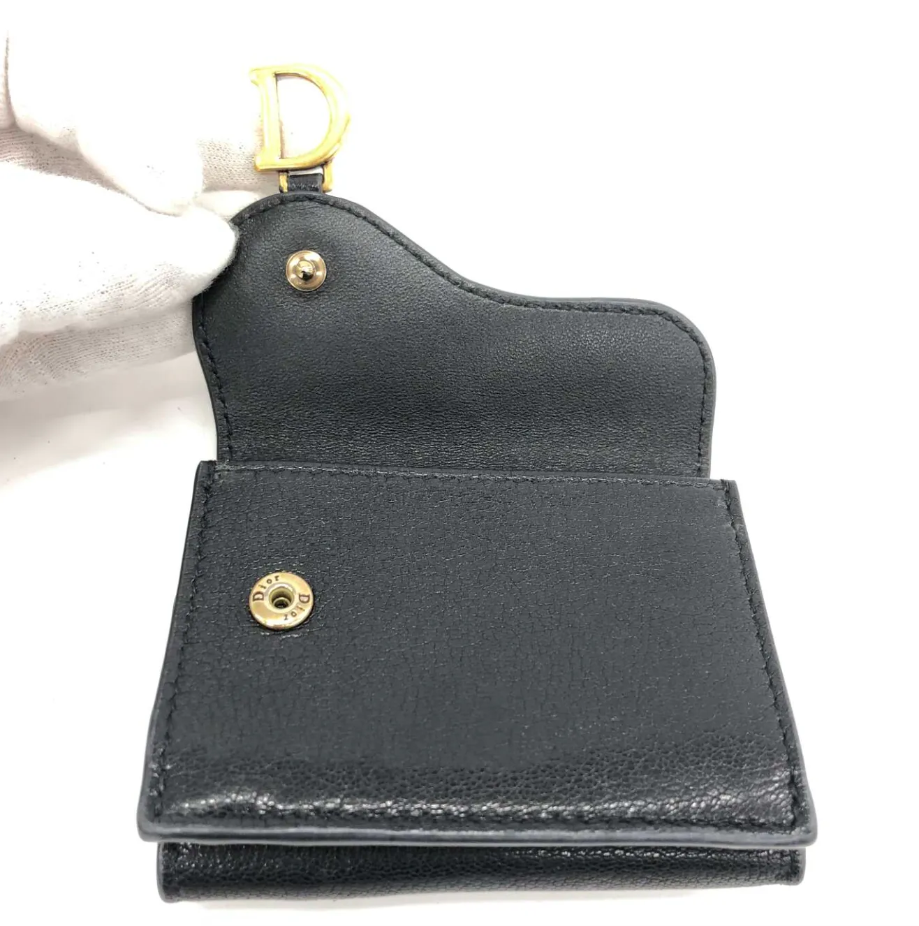dior elegant black saddle leather wallet