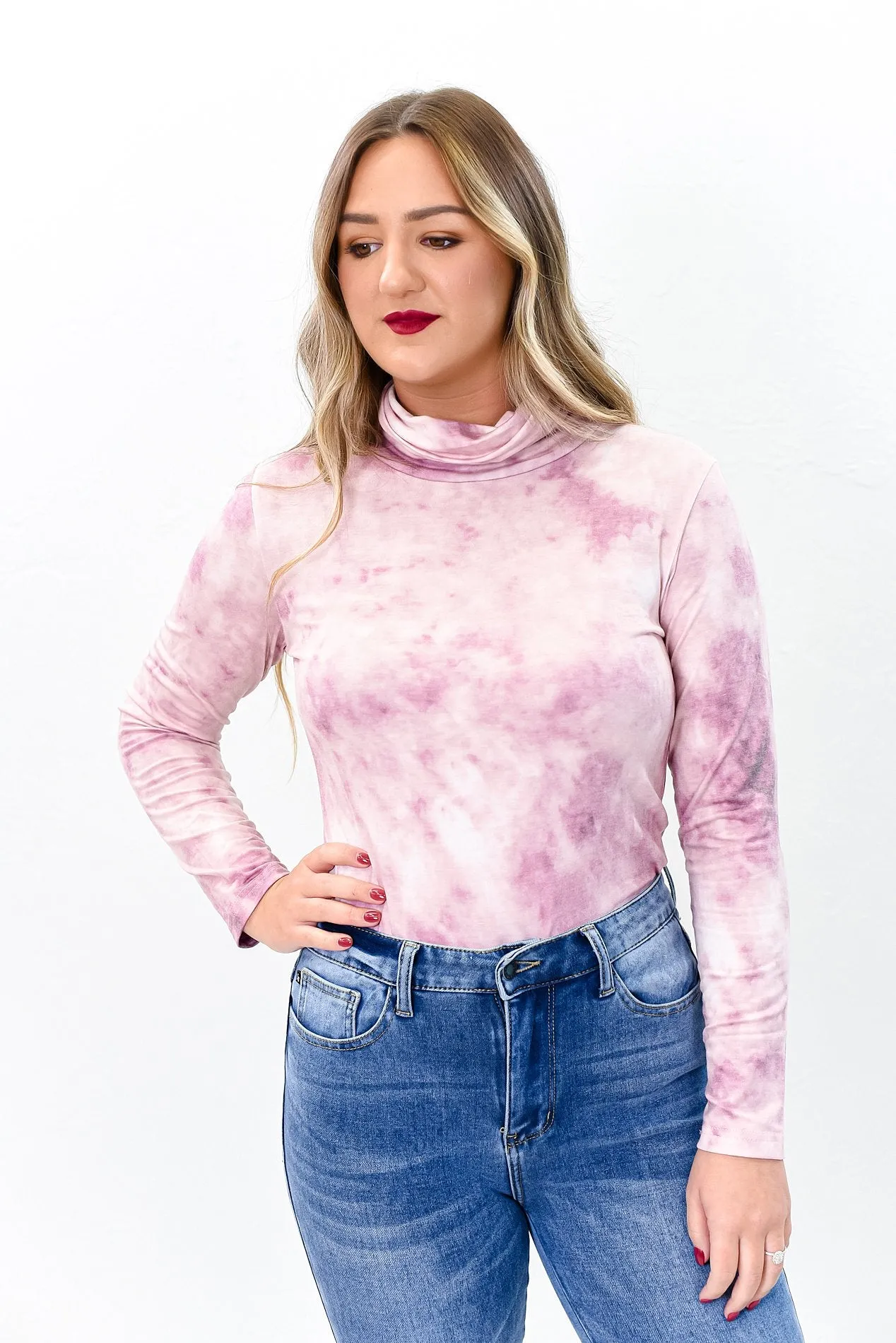 Dusty Pink Tie Dye Cowl Neck Bodysuit - BDS1022DPK