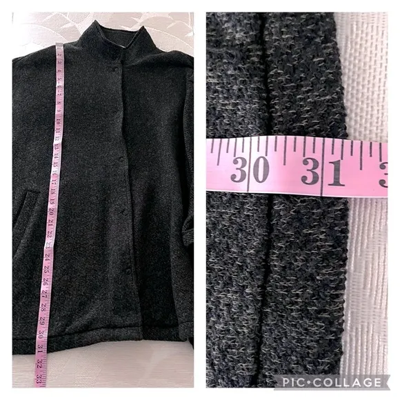 Eileen Fisher Snap Front Tweet Organic Cotton Jacket Long Sleeves Pockets