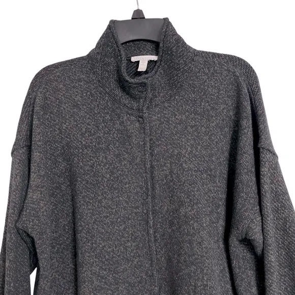 Eileen Fisher Snap Front Tweet Organic Cotton Jacket Long Sleeves Pockets