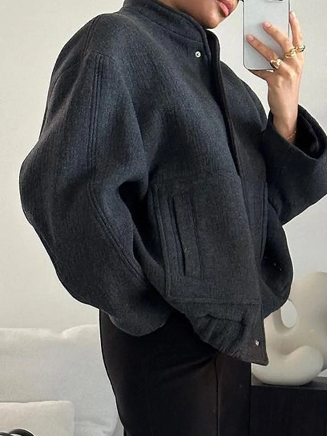 Eleanor Full Size Snap Down Drop Shoulder Jacket