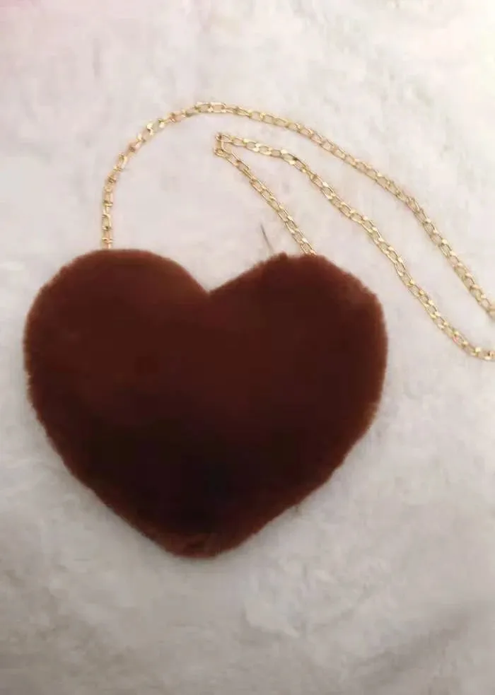 Fashion Women Heart Shaped Handbags Cute Kawaii Faux Fur Crossbody Bags Wallet Purse Plush Chain Shoulder Bag Lady Handbag