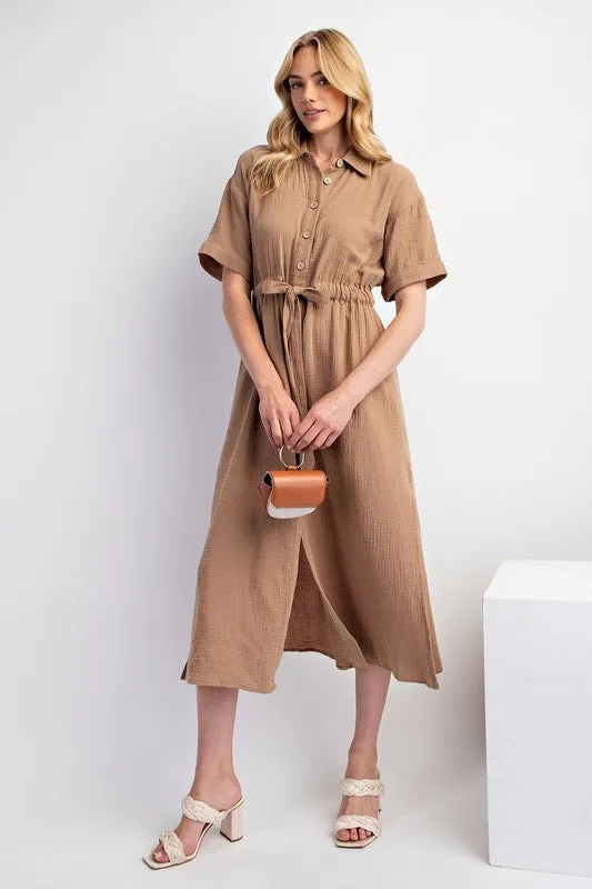 Gauze moncha drawstring dress