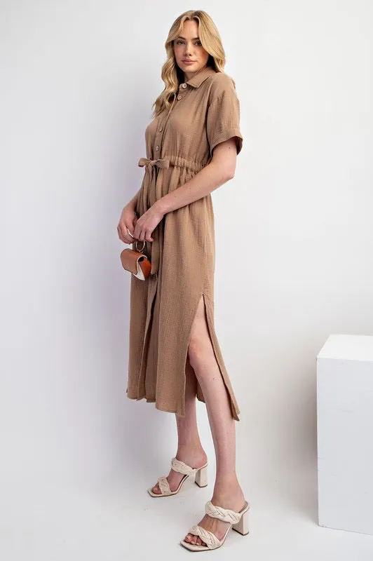 Gauze moncha drawstring dress