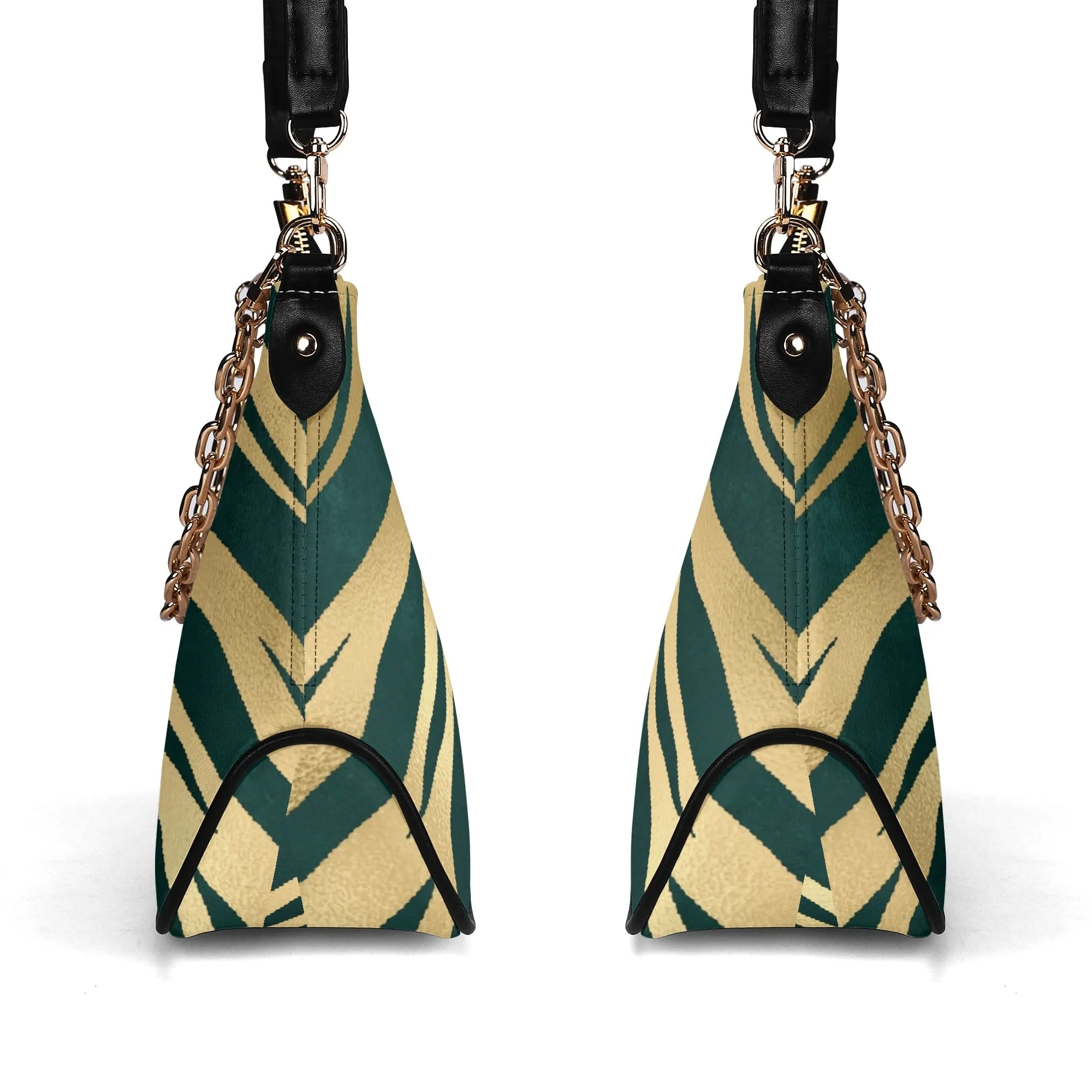 Gemstone Color and Gold Tiger Print Black and Gold Tiger Graphic Lady PU Shoulder Bag With Chain Decoration