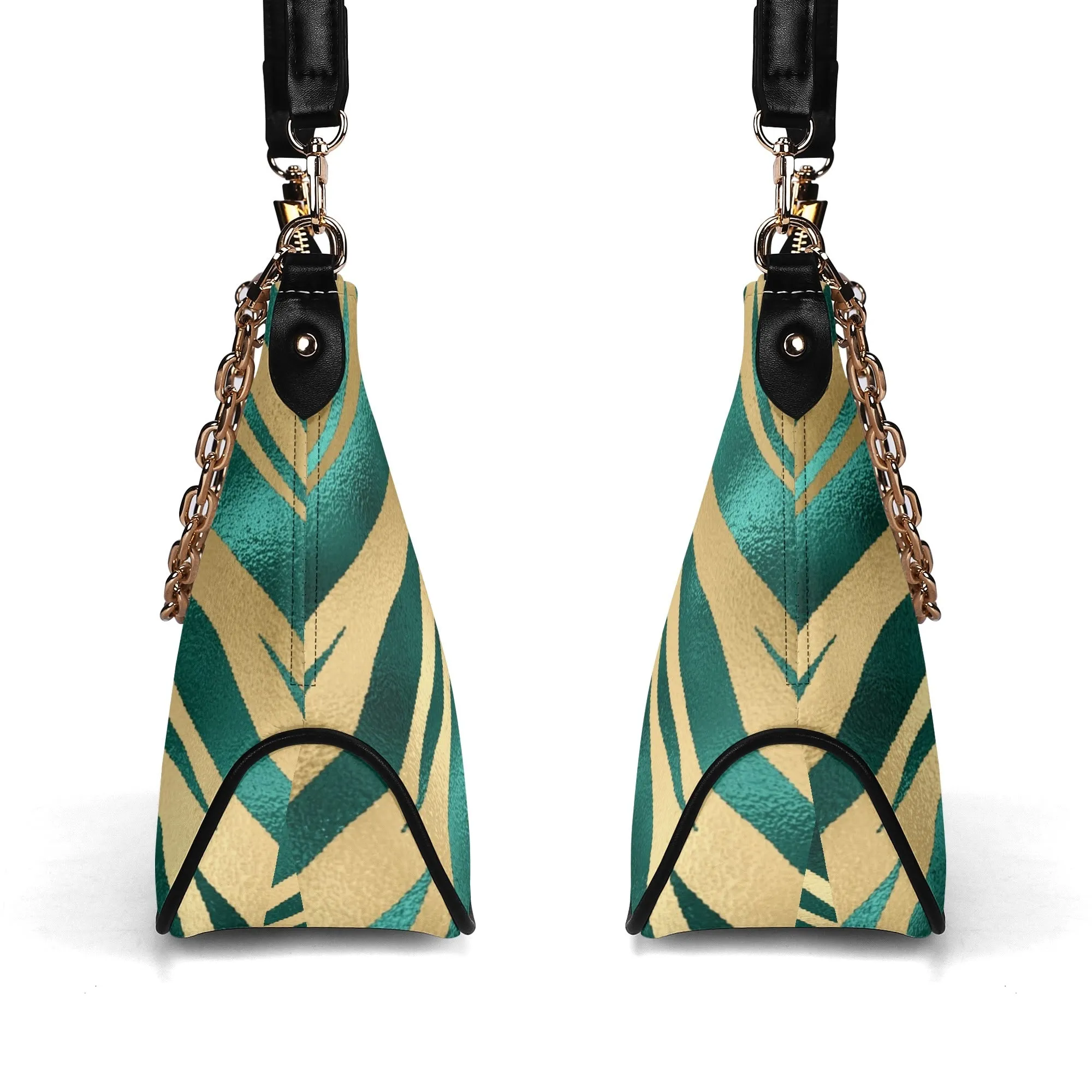 Gemstone Color and Gold Tiger Print Black and Gold Tiger Graphic Lady PU Shoulder Bag With Chain Decoration
