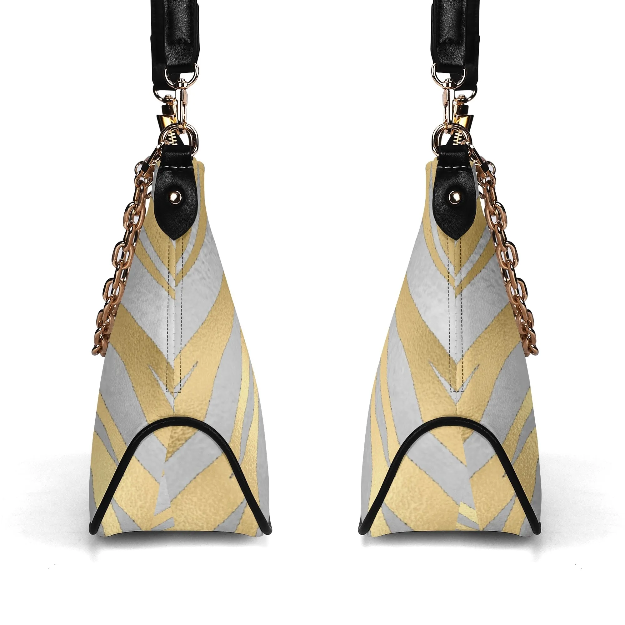 Gemstone Color and Gold Tiger Print Black and Gold Tiger Graphic Lady PU Shoulder Bag With Chain Decoration