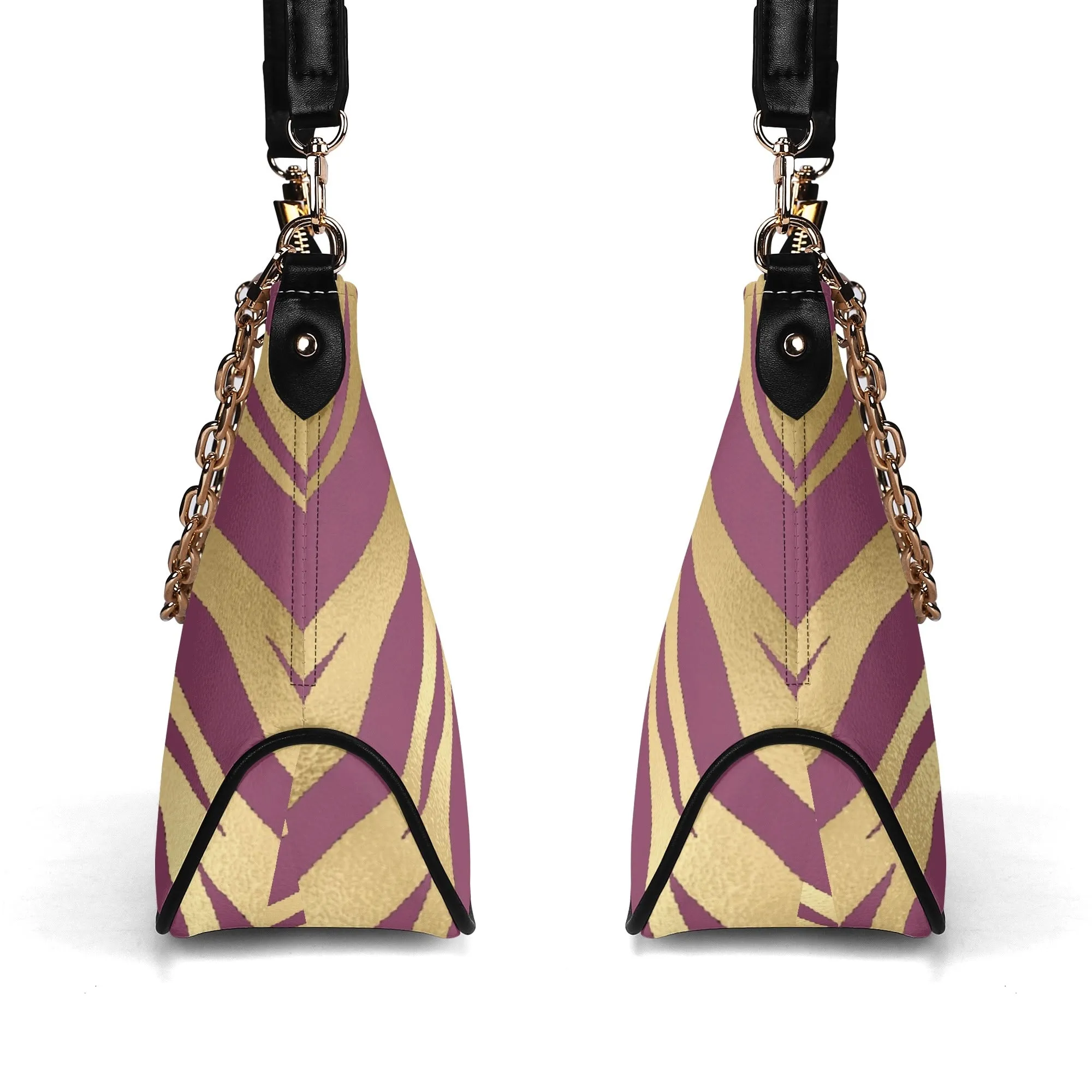 Gemstone Color and Gold Tiger Print Black and Gold Tiger Graphic Lady PU Shoulder Bag With Chain Decoration