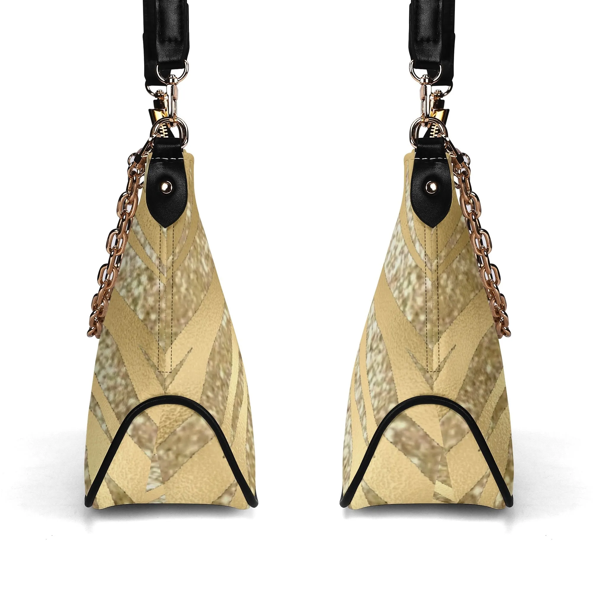 Gemstone Color and Gold Tiger Print Black and Gold Tiger Graphic Lady PU Shoulder Bag With Chain Decoration