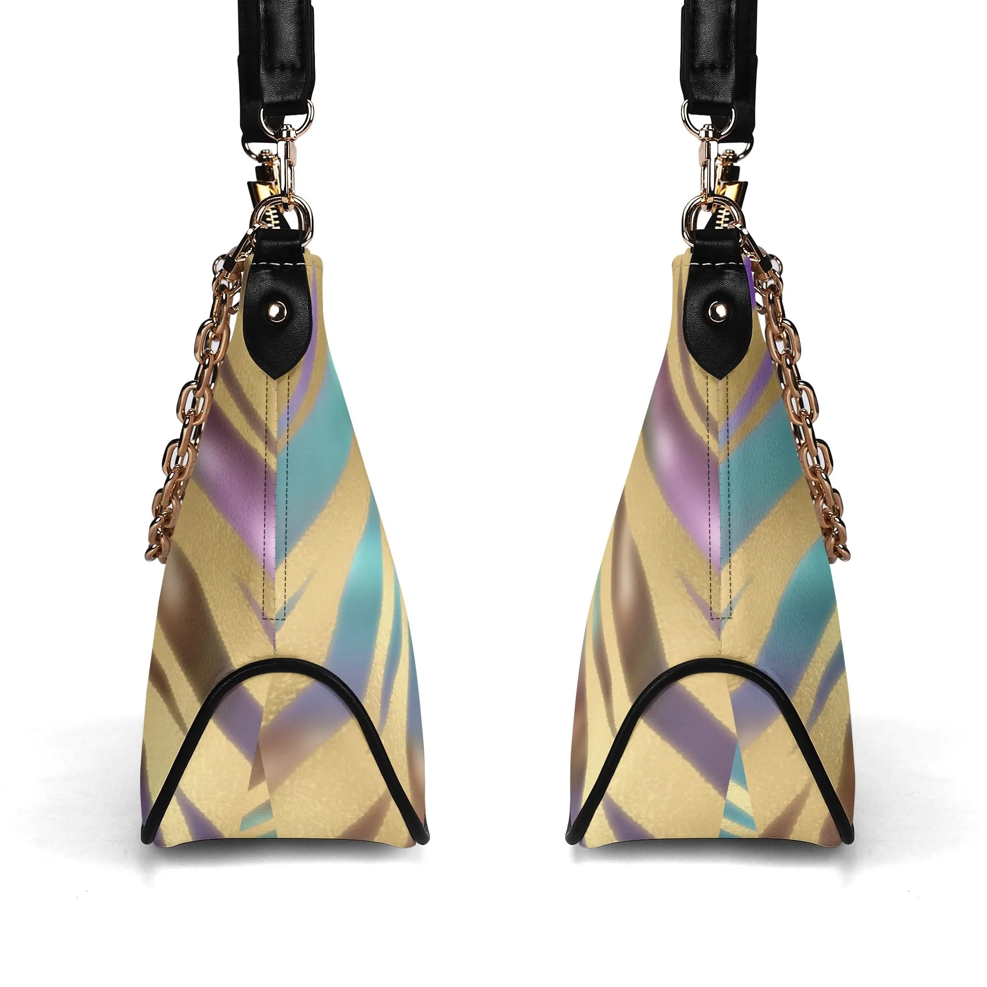 Gemstone Color and Gold Tiger Print Black and Gold Tiger Graphic Lady PU Shoulder Bag With Chain Decoration