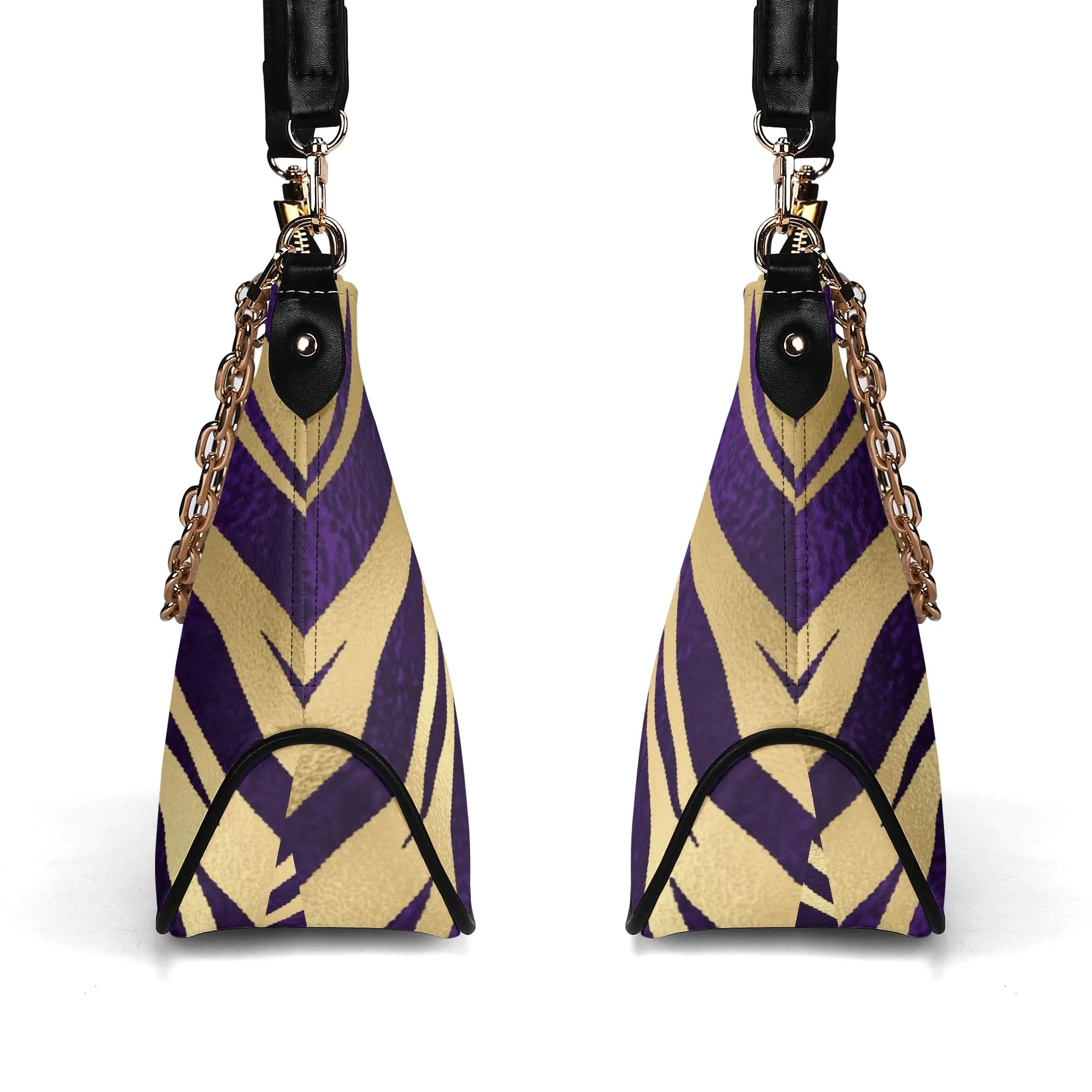Gemstone Color and Gold Tiger Print Black and Gold Tiger Graphic Lady PU Shoulder Bag With Chain Decoration