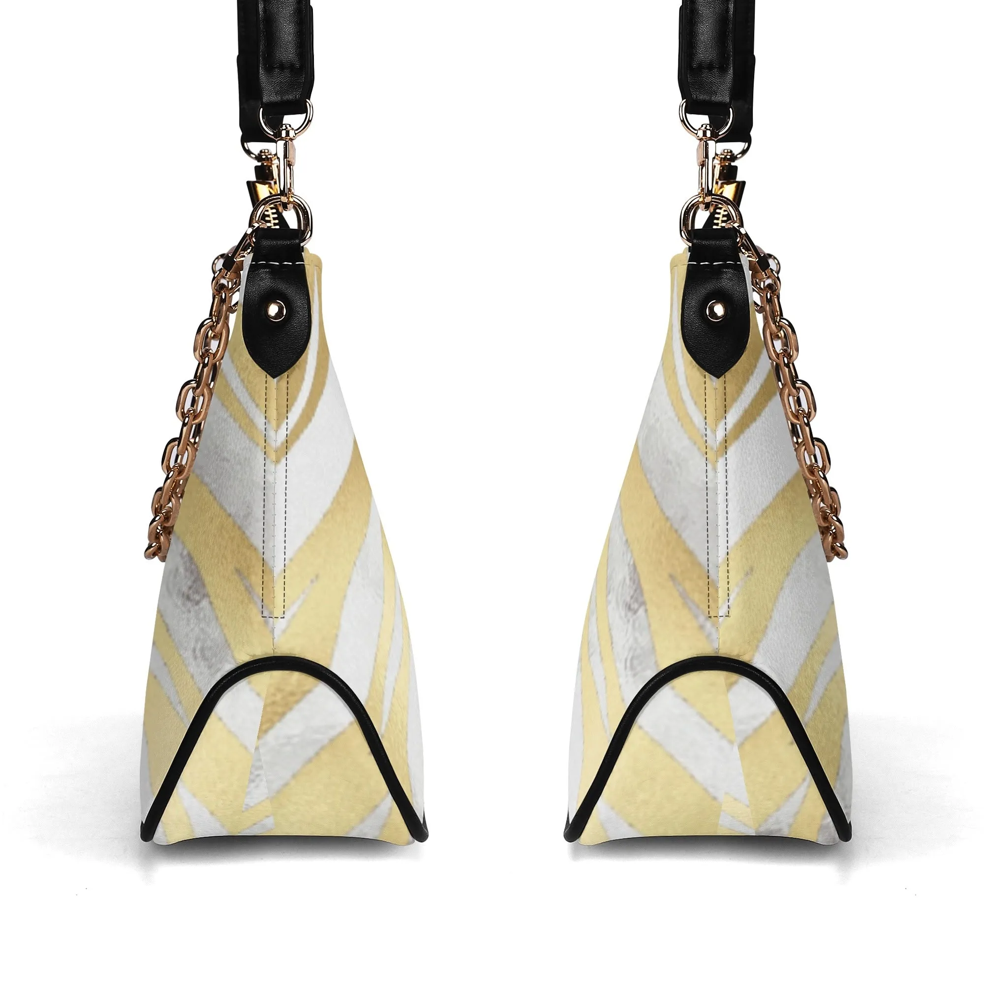 Gemstone Color and Gold Tiger Print Black and Gold Tiger Graphic Lady PU Shoulder Bag With Chain Decoration