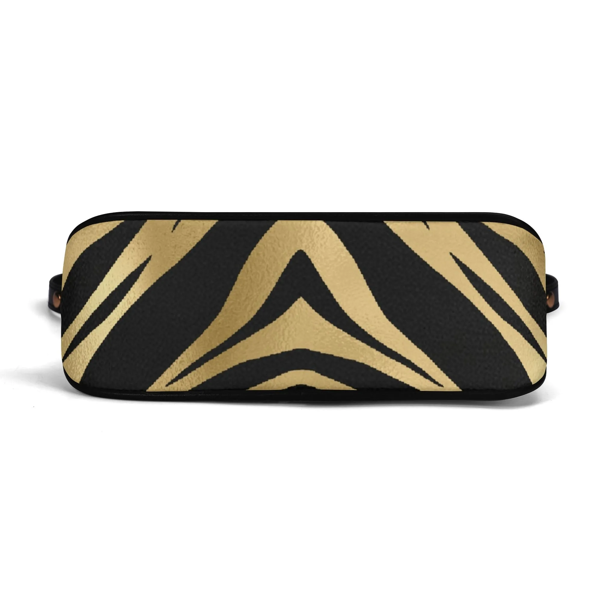 Gemstone Color and Gold Tiger Print Black and Gold Tiger Graphic Lady PU Shoulder Bag With Chain Decoration