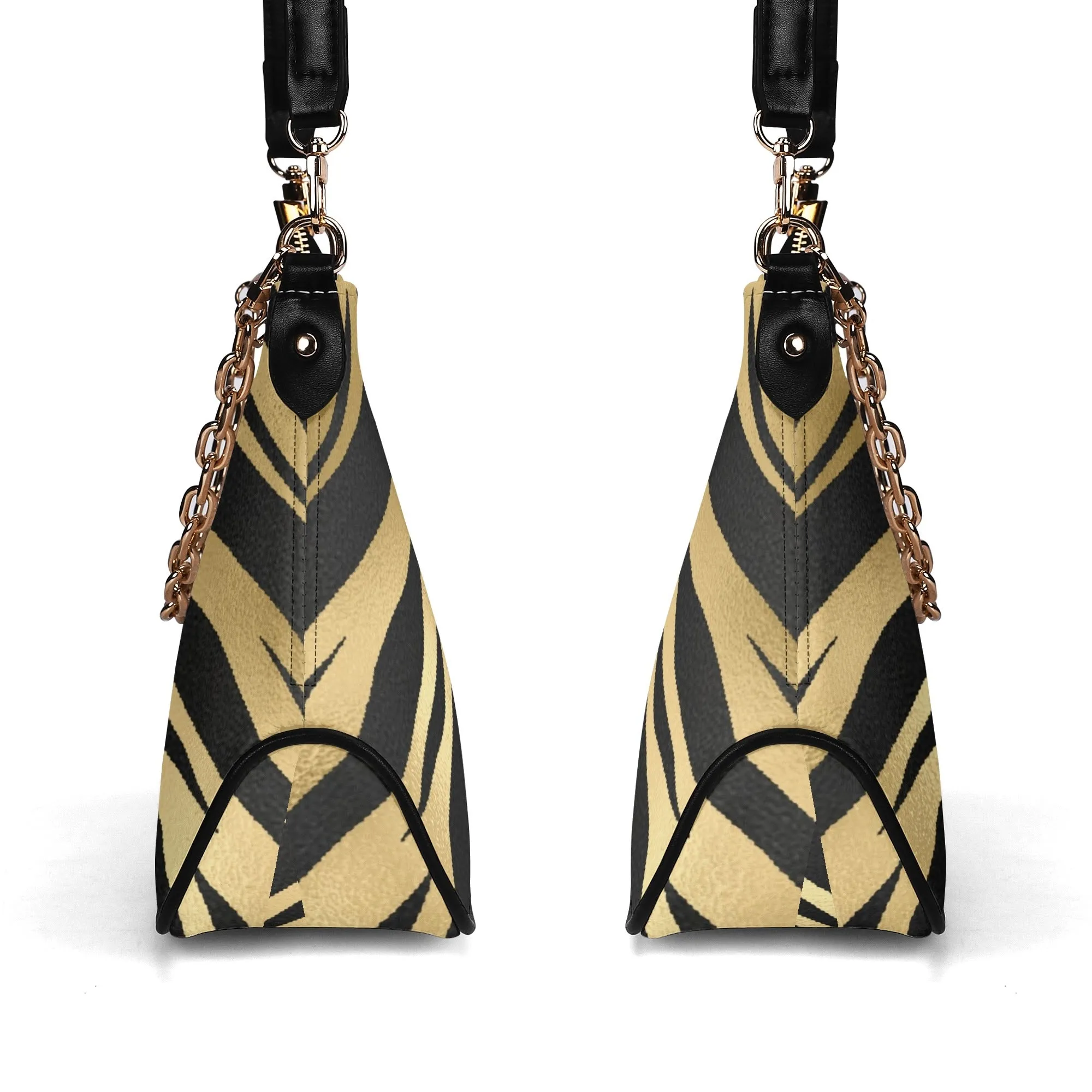 Gemstone Color and Gold Tiger Print Black and Gold Tiger Graphic Lady PU Shoulder Bag With Chain Decoration