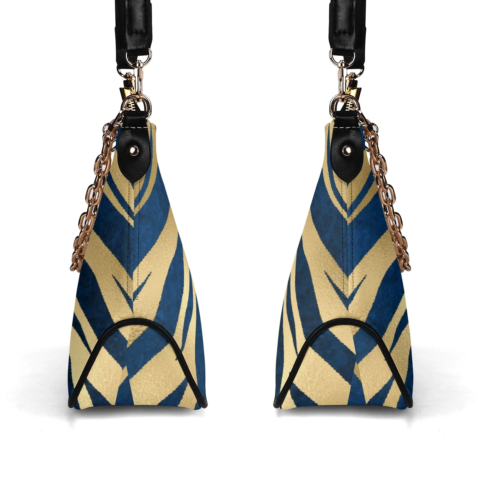Gemstone Color and Gold Tiger Print Black and Gold Tiger Graphic Lady PU Shoulder Bag With Chain Decoration