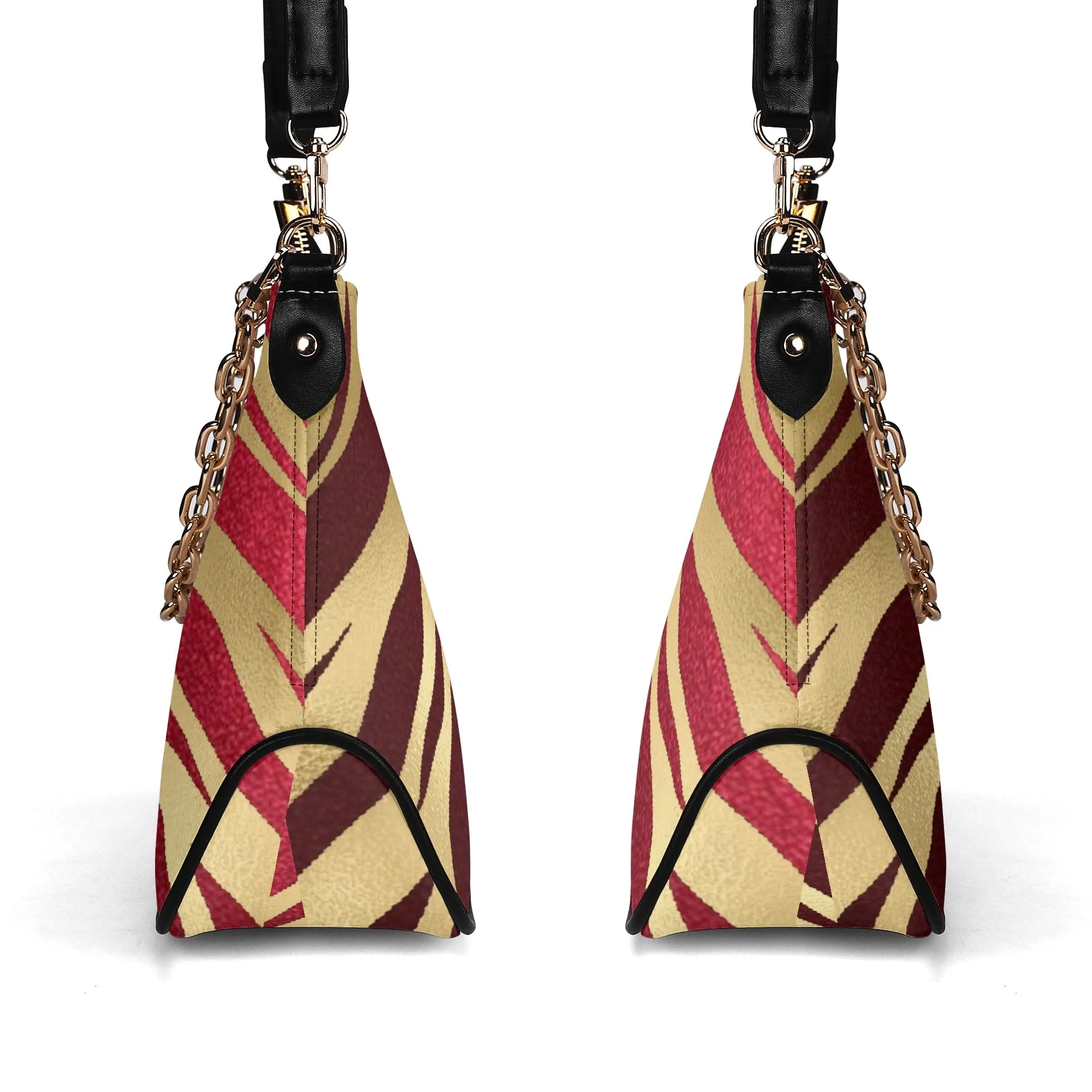 Gemstone Color and Gold Tiger Print Black and Gold Tiger Graphic Lady PU Shoulder Bag With Chain Decoration