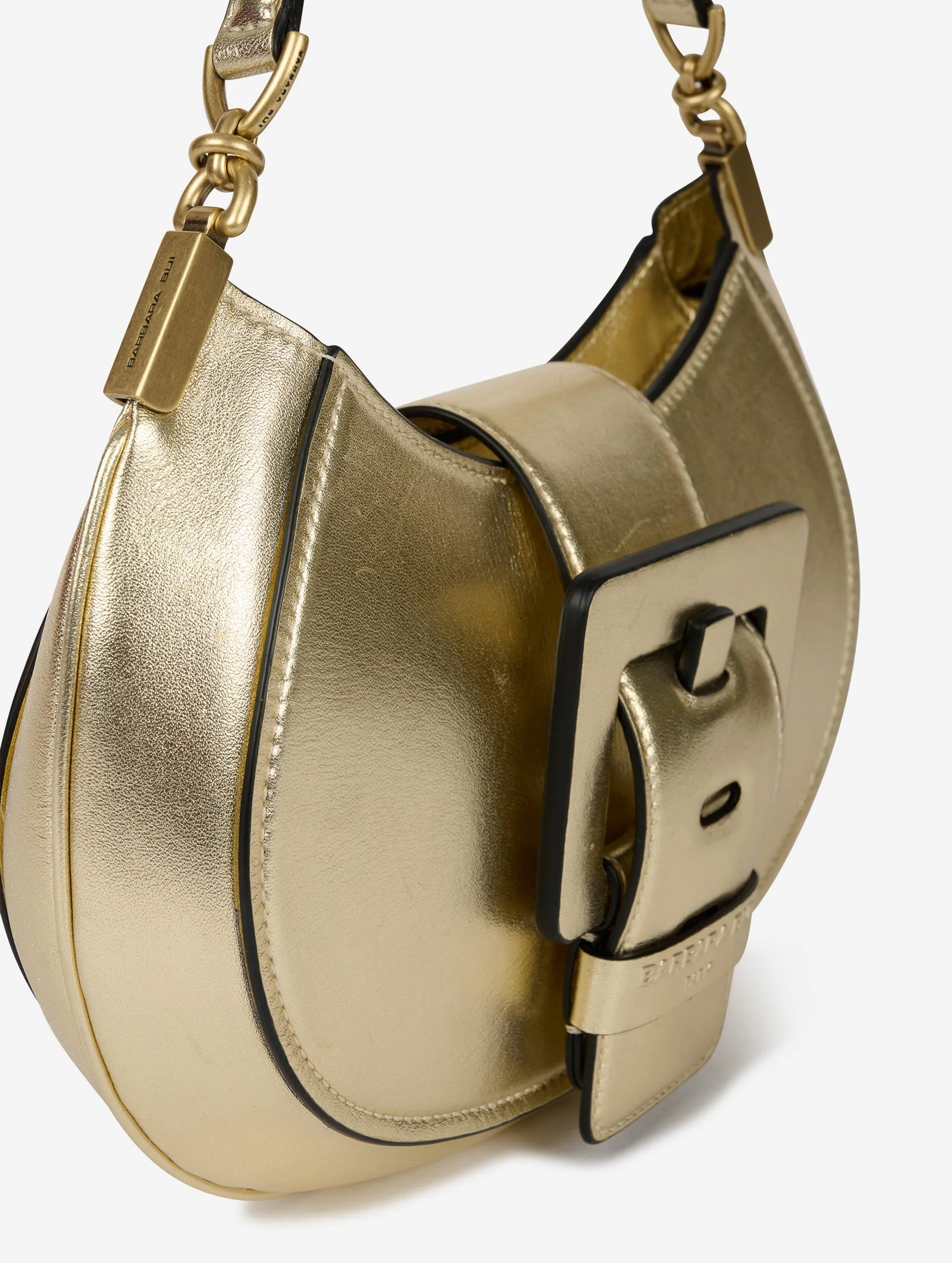 Gold leather Kiss Me clutch bag