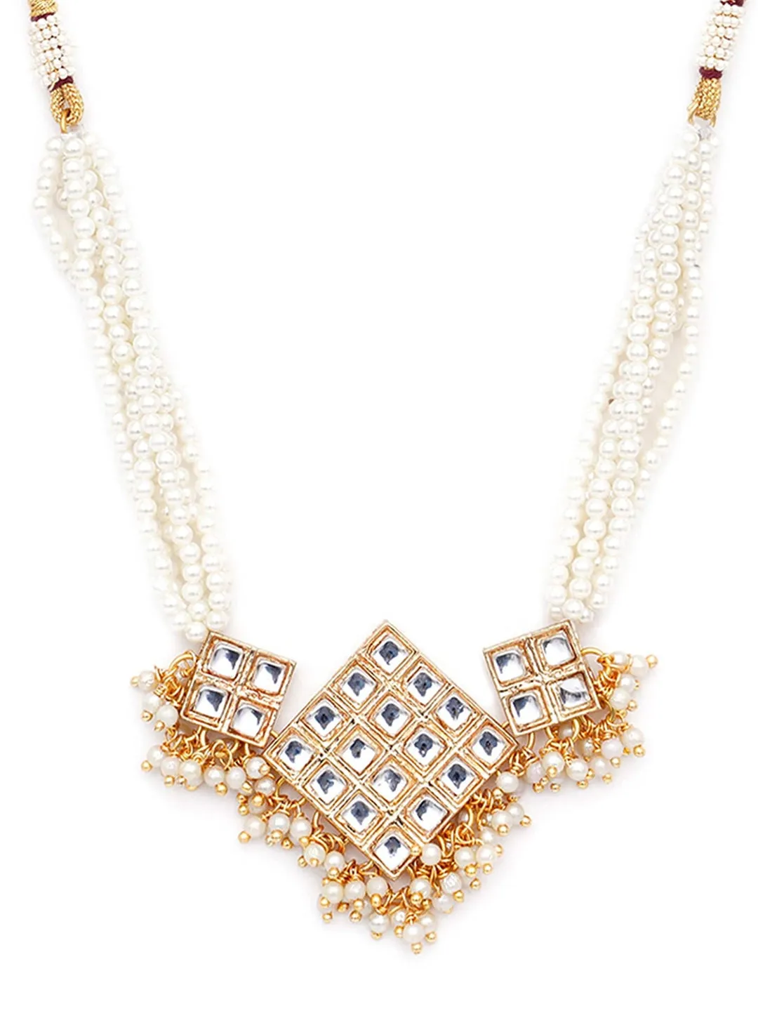 Gold-Plated & White Kundan & Beaded Choker Jewellery Set