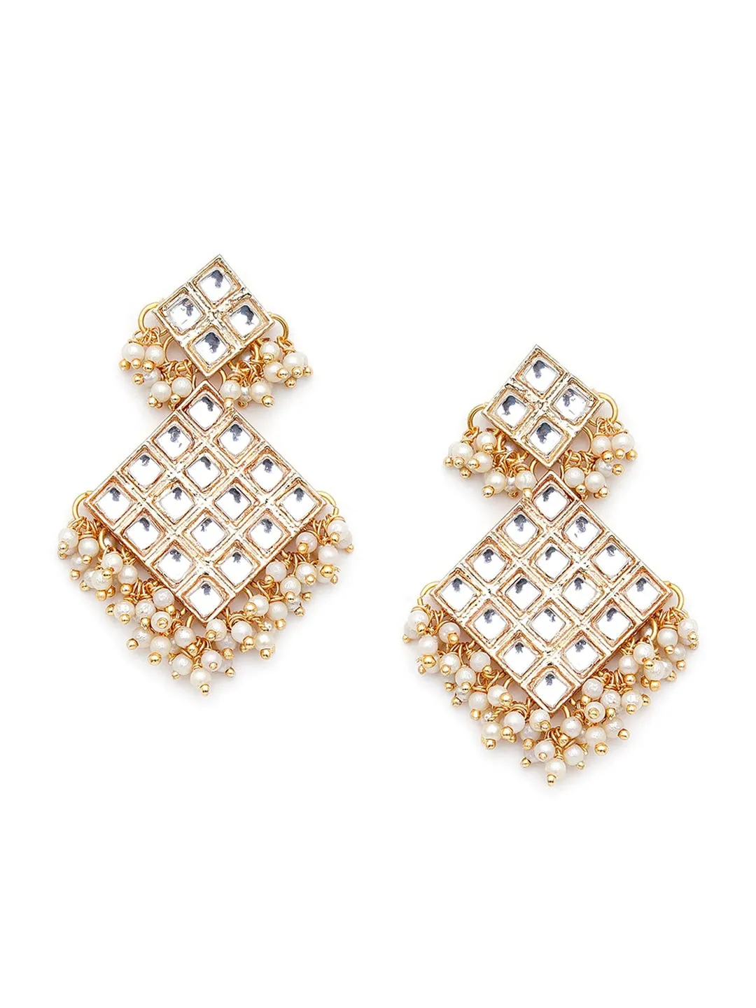 Gold-Plated & White Kundan & Beaded Choker Jewellery Set