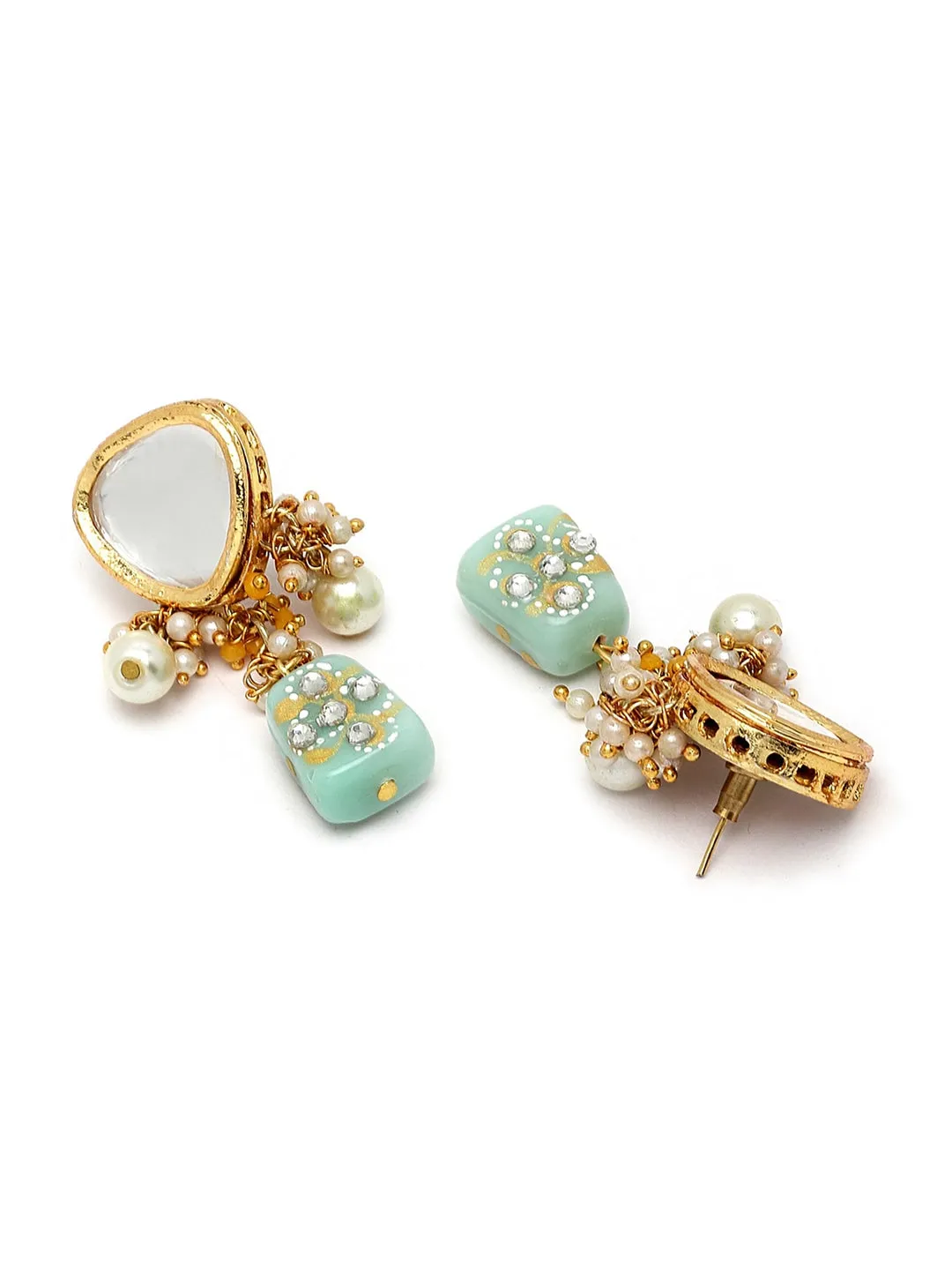 Gold-Plated White Kundan Polki Studded Beaded Jewellery Set