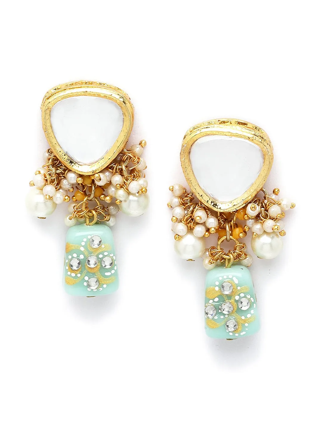 Gold-Plated White Kundan Polki Studded Beaded Jewellery Set