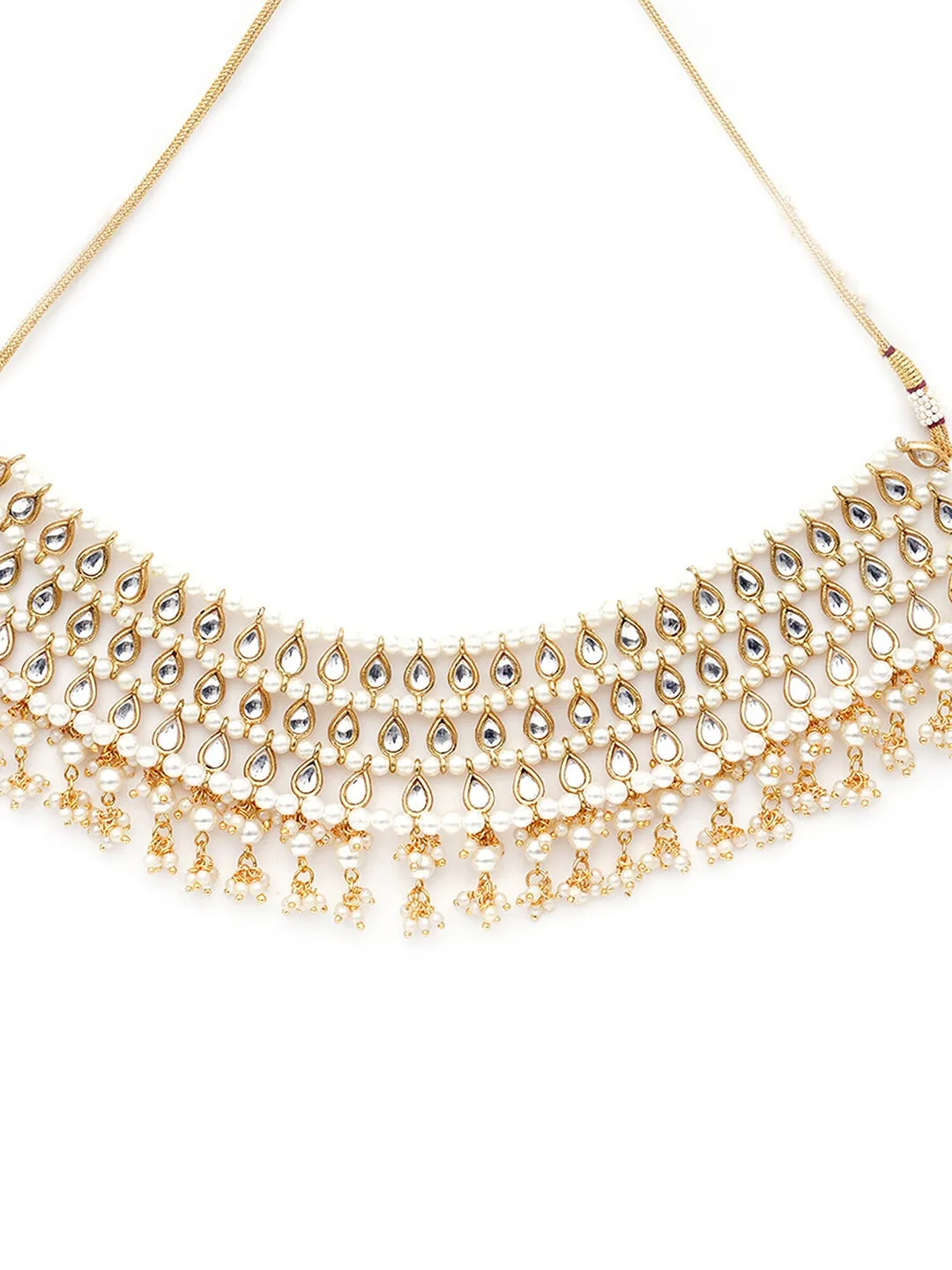 Gold-Plated White Kundan-Studded Jewellery Set