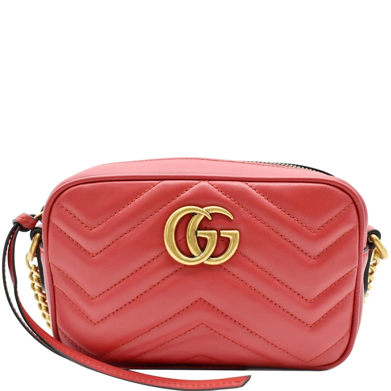 GUCCI GG Marmont Matelasse Mini Leather Crossbody Bag Red