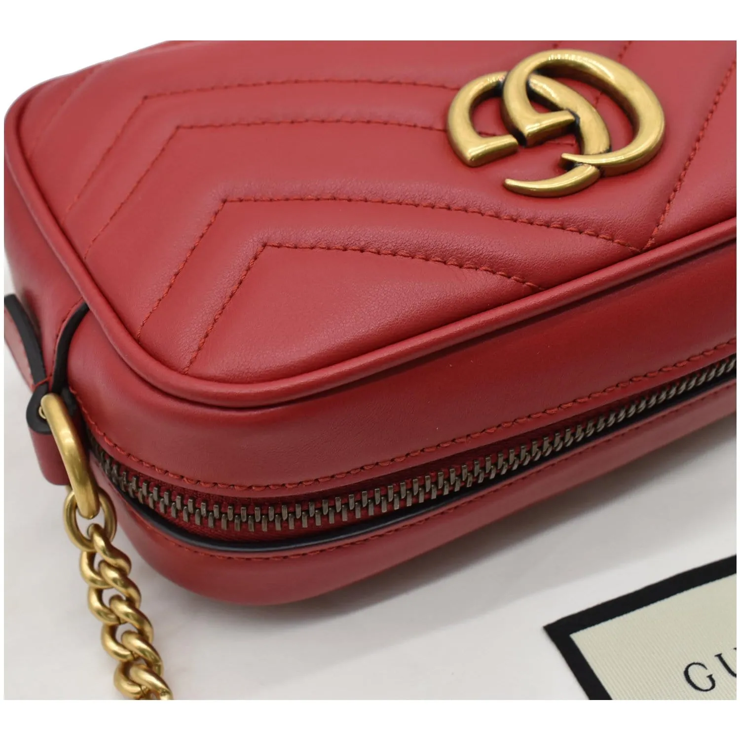 GUCCI GG Marmont Matelasse Mini Leather Crossbody Bag Red