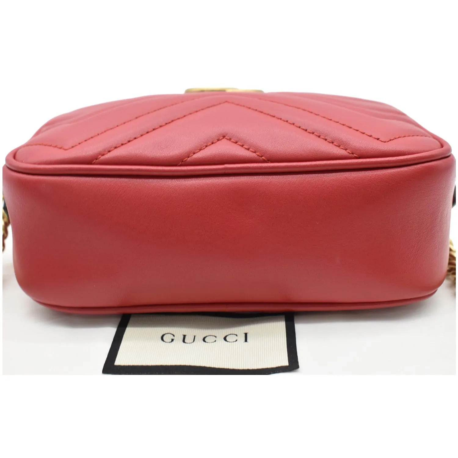 GUCCI GG Marmont Matelasse Mini Leather Crossbody Bag Red
