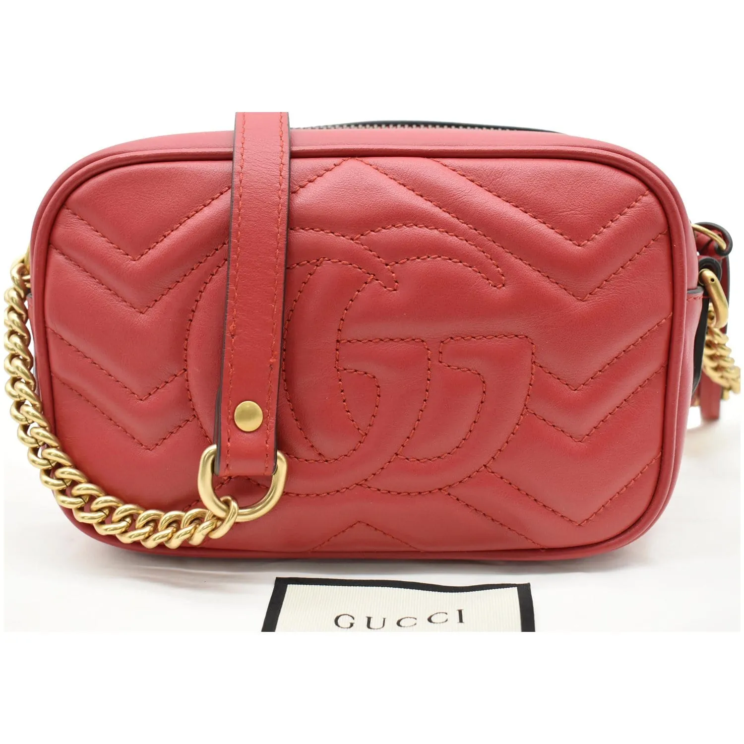 GUCCI GG Marmont Matelasse Mini Leather Crossbody Bag Red