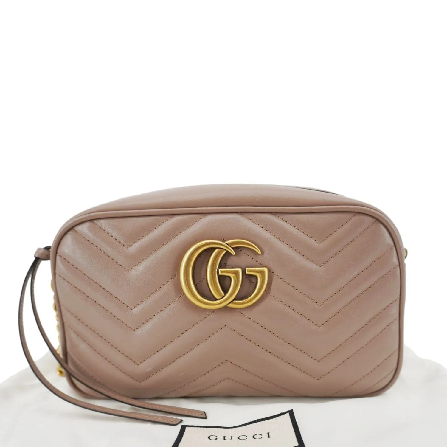 GUCCI GG Marmont Small Matelasse Chevron Leather Camera Bag Beige 447632