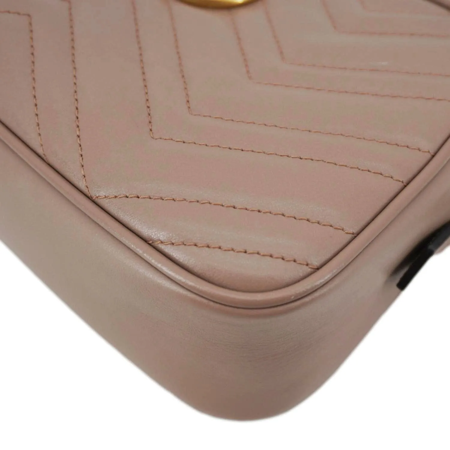GUCCI GG Marmont Small Matelasse Chevron Leather Camera Bag Beige 447632