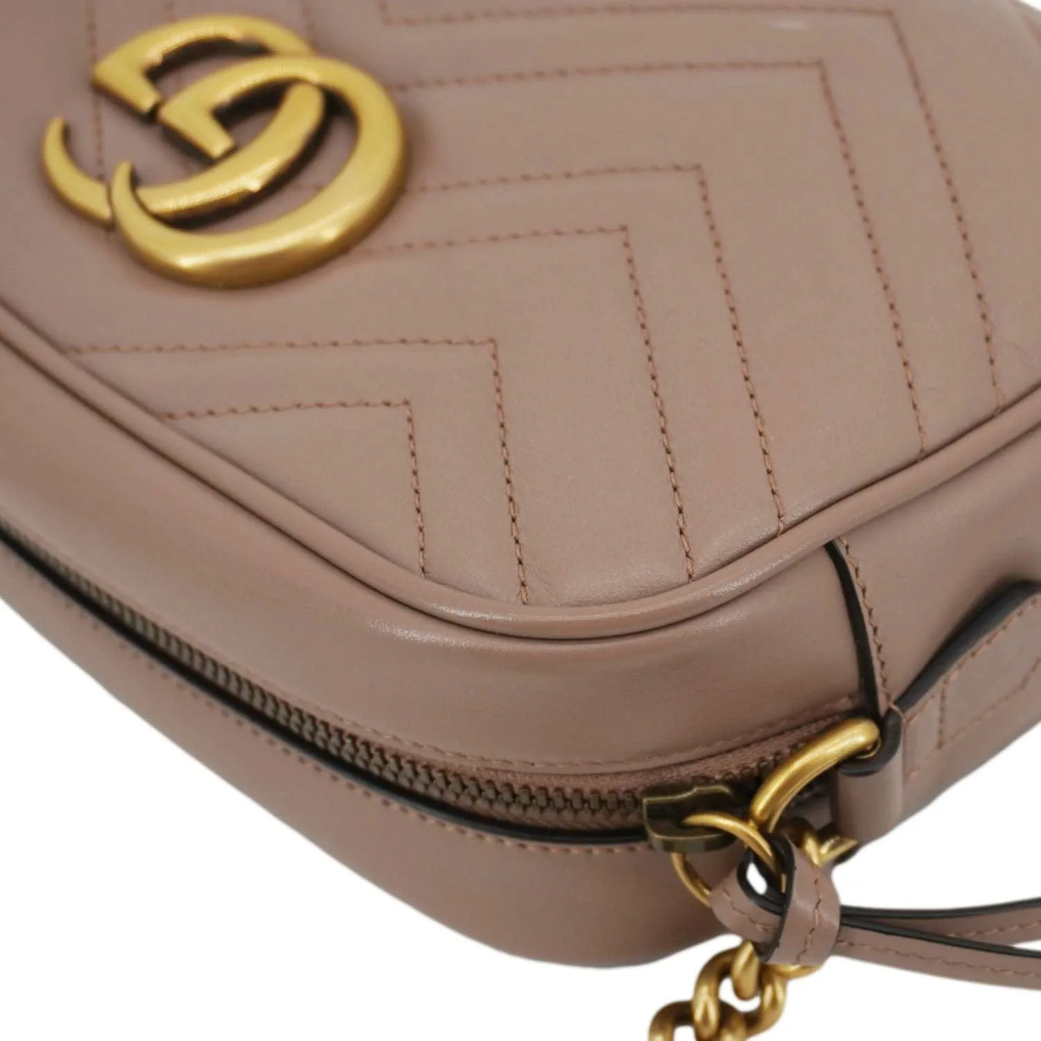 GUCCI GG Marmont Small Matelasse Chevron Leather Camera Bag Beige 447632