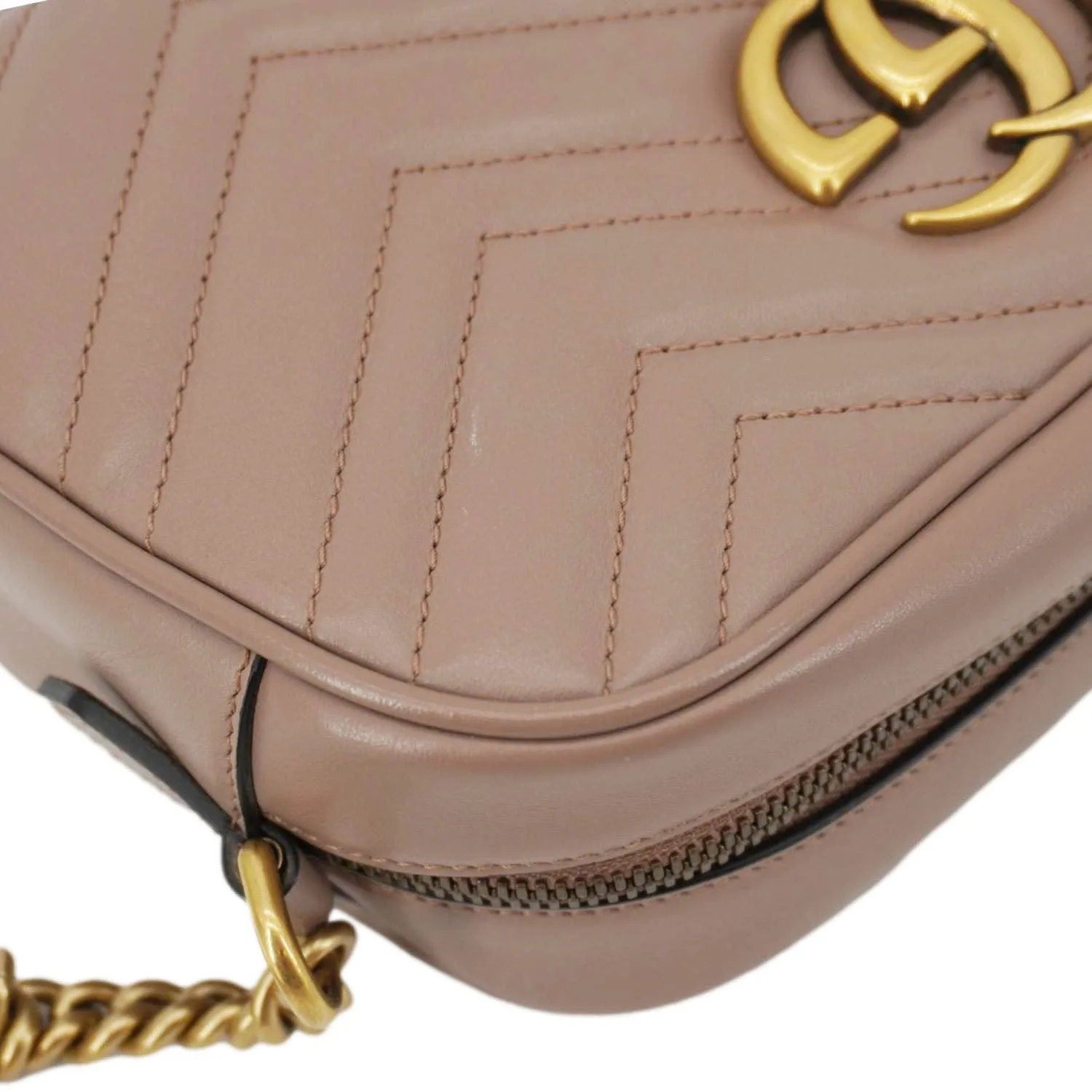 GUCCI GG Marmont Small Matelasse Chevron Leather Camera Bag Beige 447632