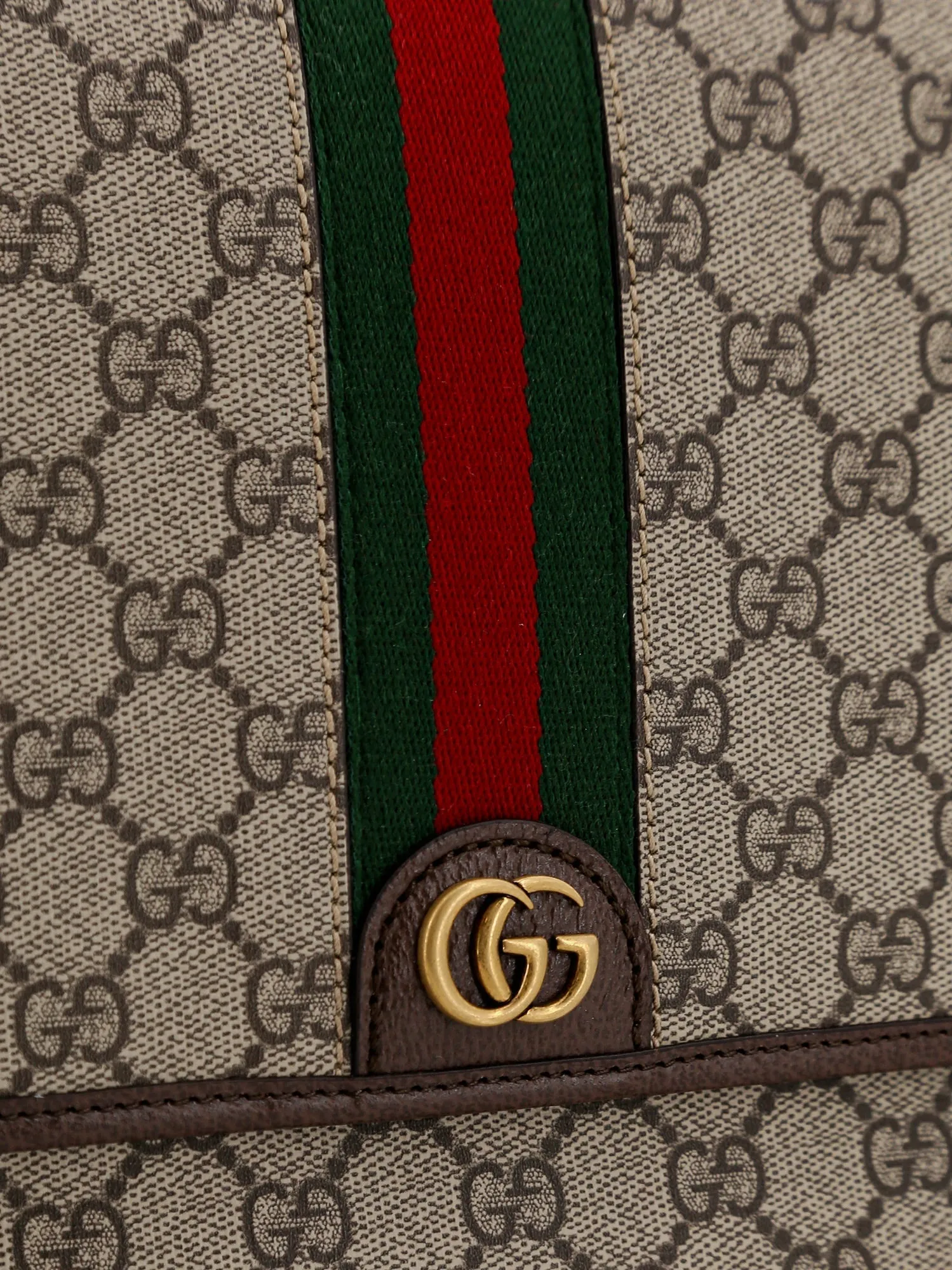 Gucci Ophidia Gg Supreme Fabric And Leather Shoulder Strap With Iconic Web Band
