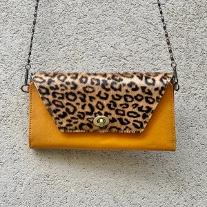 Harley Cowhide and Leather Crossbody Wallet Clutch - Leopard, Dark Tan