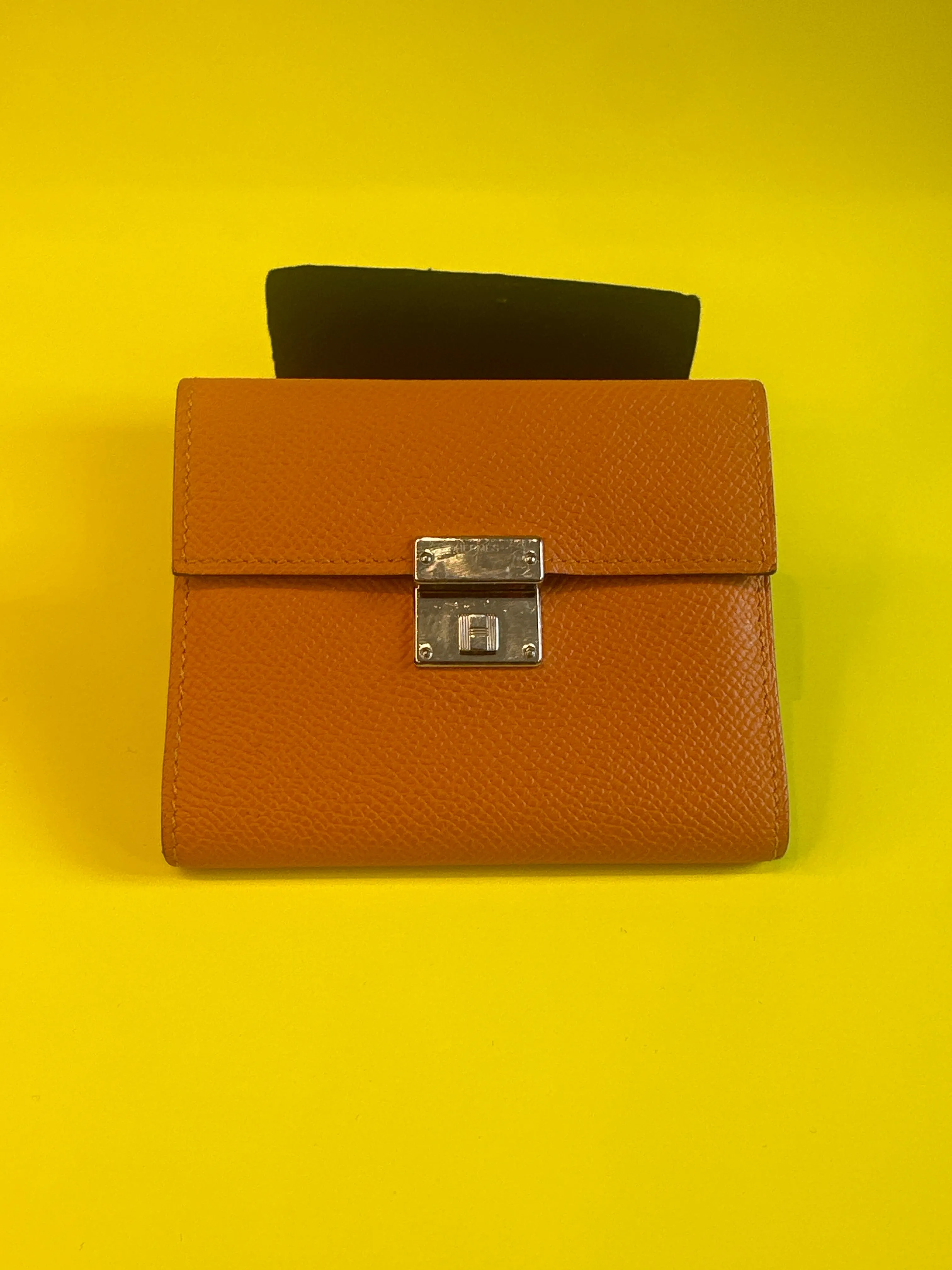 Hermes Orange Leather Clic 12 Wallet