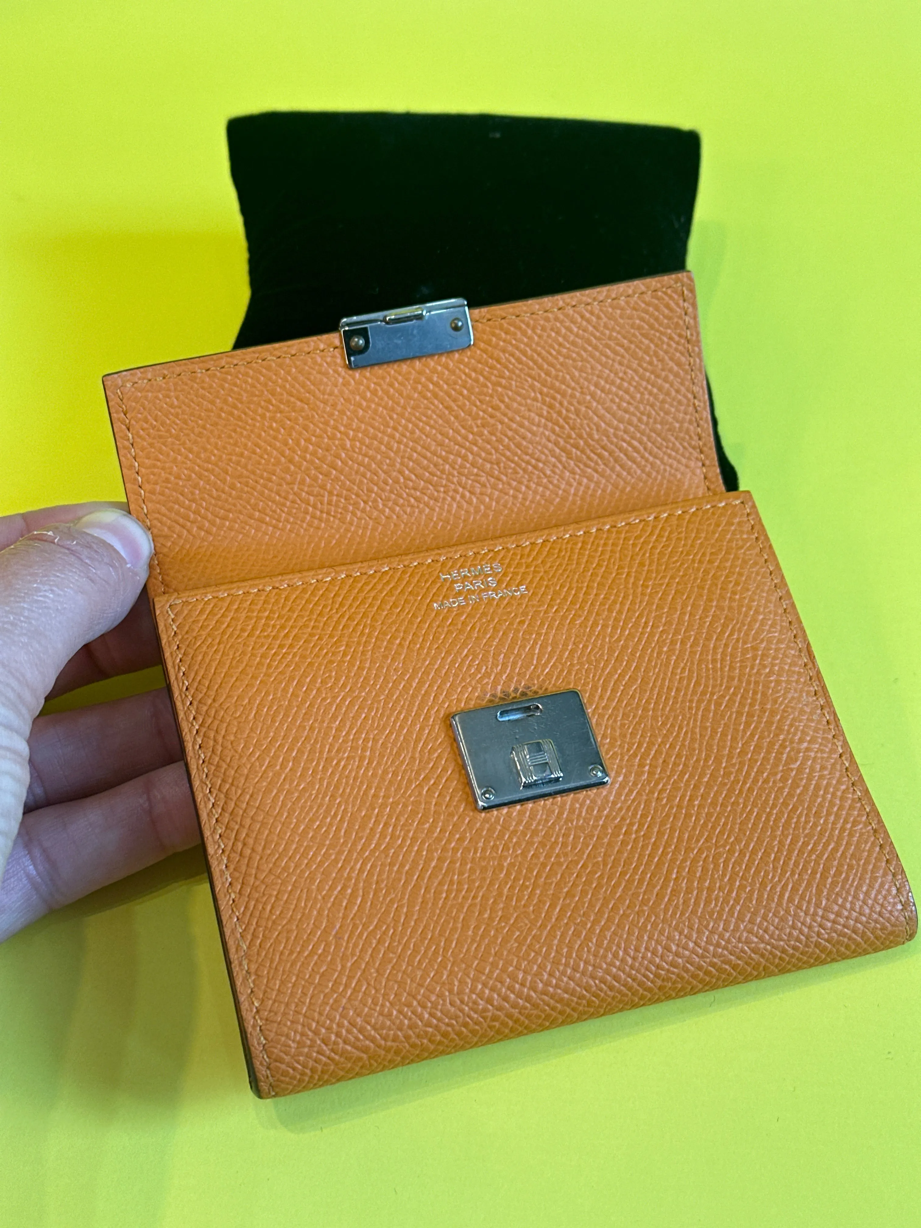 Hermes Orange Leather Clic 12 Wallet