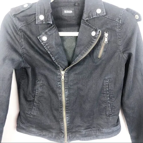 HUDSON | Dark Wash Denim Crop Moto Jacket Medium
