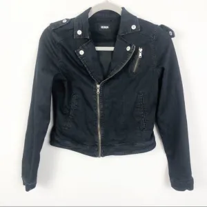 HUDSON | Dark Wash Denim Crop Moto Jacket Medium