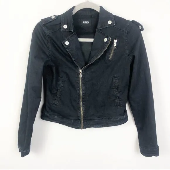 HUDSON | Dark Wash Denim Crop Moto Jacket Medium