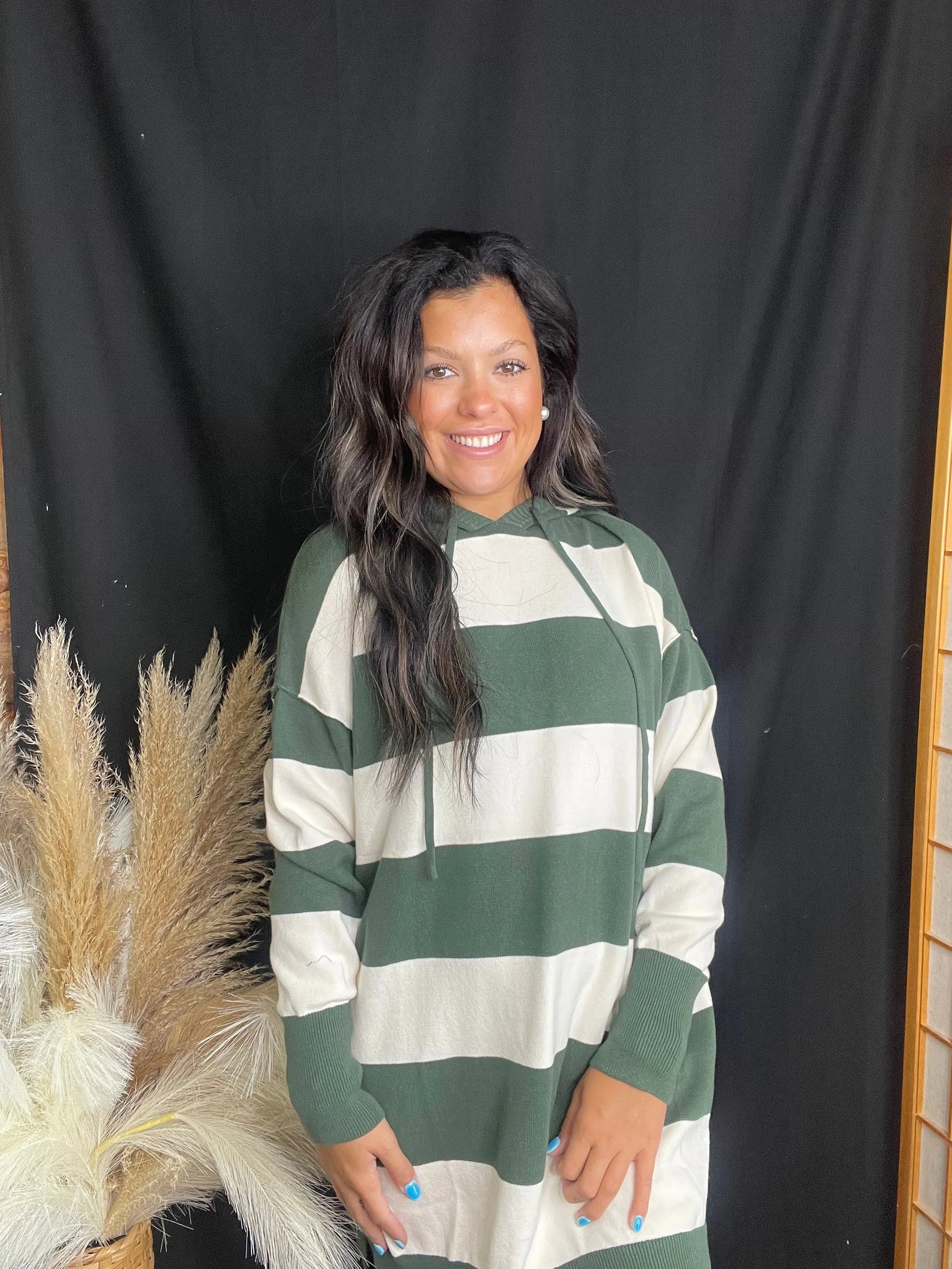 Hunter Green Striped Hooded Dress