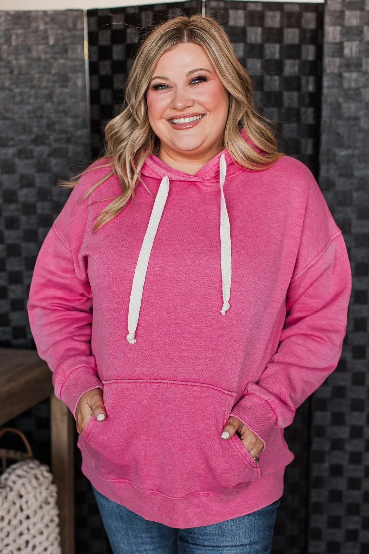 Incredible Devotion Drawstring Hoodie- Hot Pink