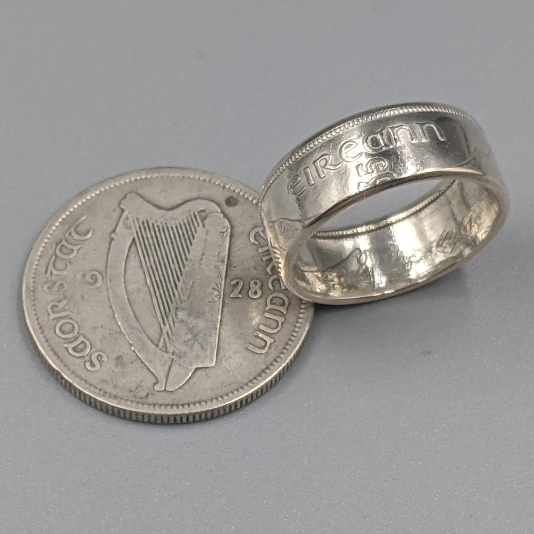 Irish Silver Half Crown Coin Ring