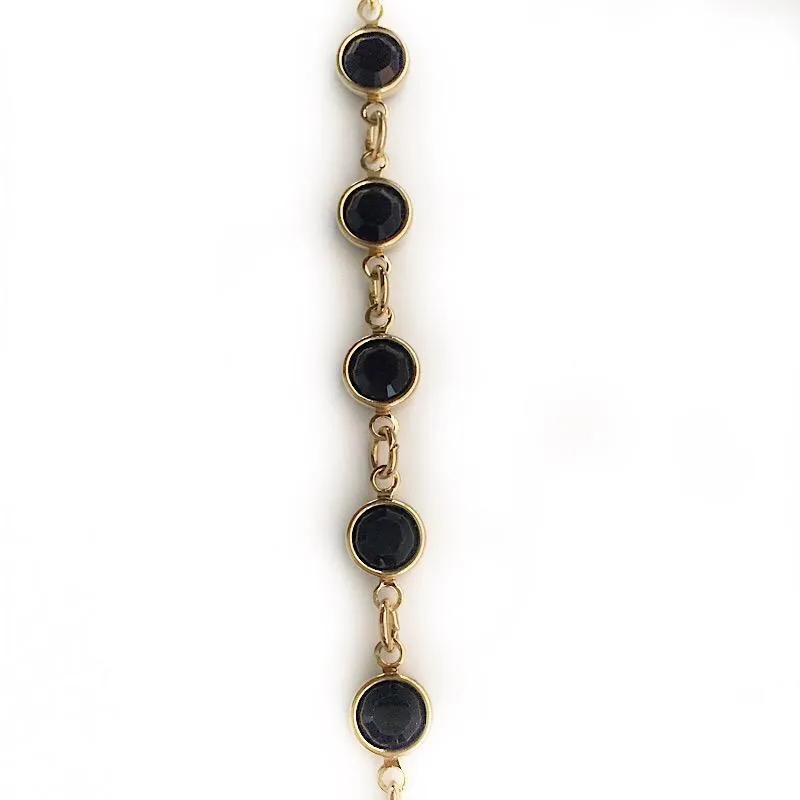 Jet Black Crystals in Gold Chain by the Inch (#988)
