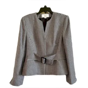 JH COLLECTIBLES, WOMENS JACKET IN BLACK &amp; IVORY WITH BLACK SNAP FRONT. SIZE 10