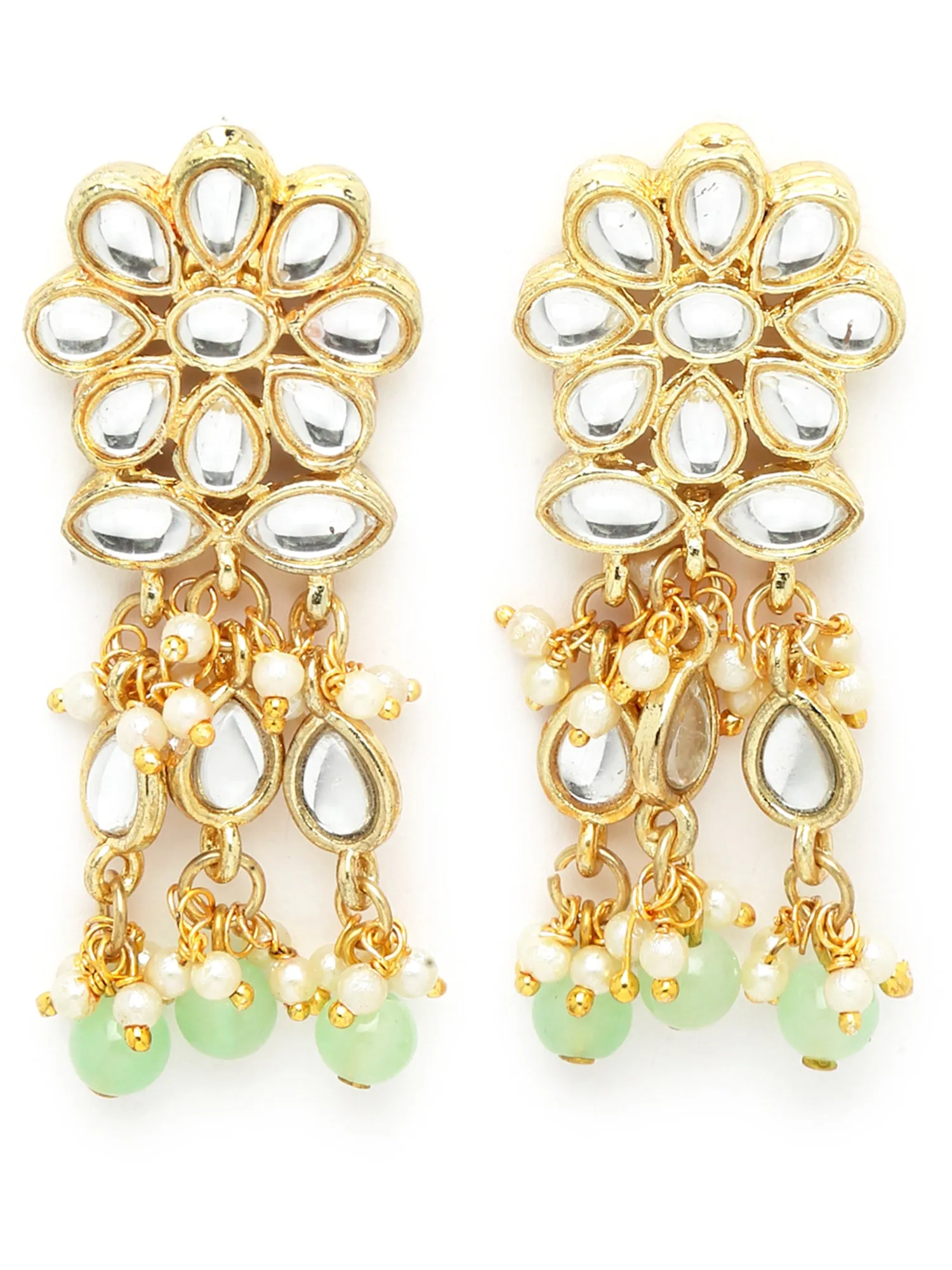 Karatcart Gold Plaed Light Green Beads Studded Floral Kundan Choker Neckalce Set